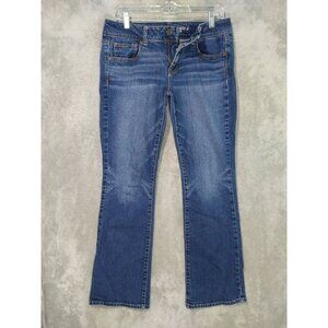 American Eagle Jeans Womens 10 Blue Denim Stretch Kick Boot Dark Wash Low Rise